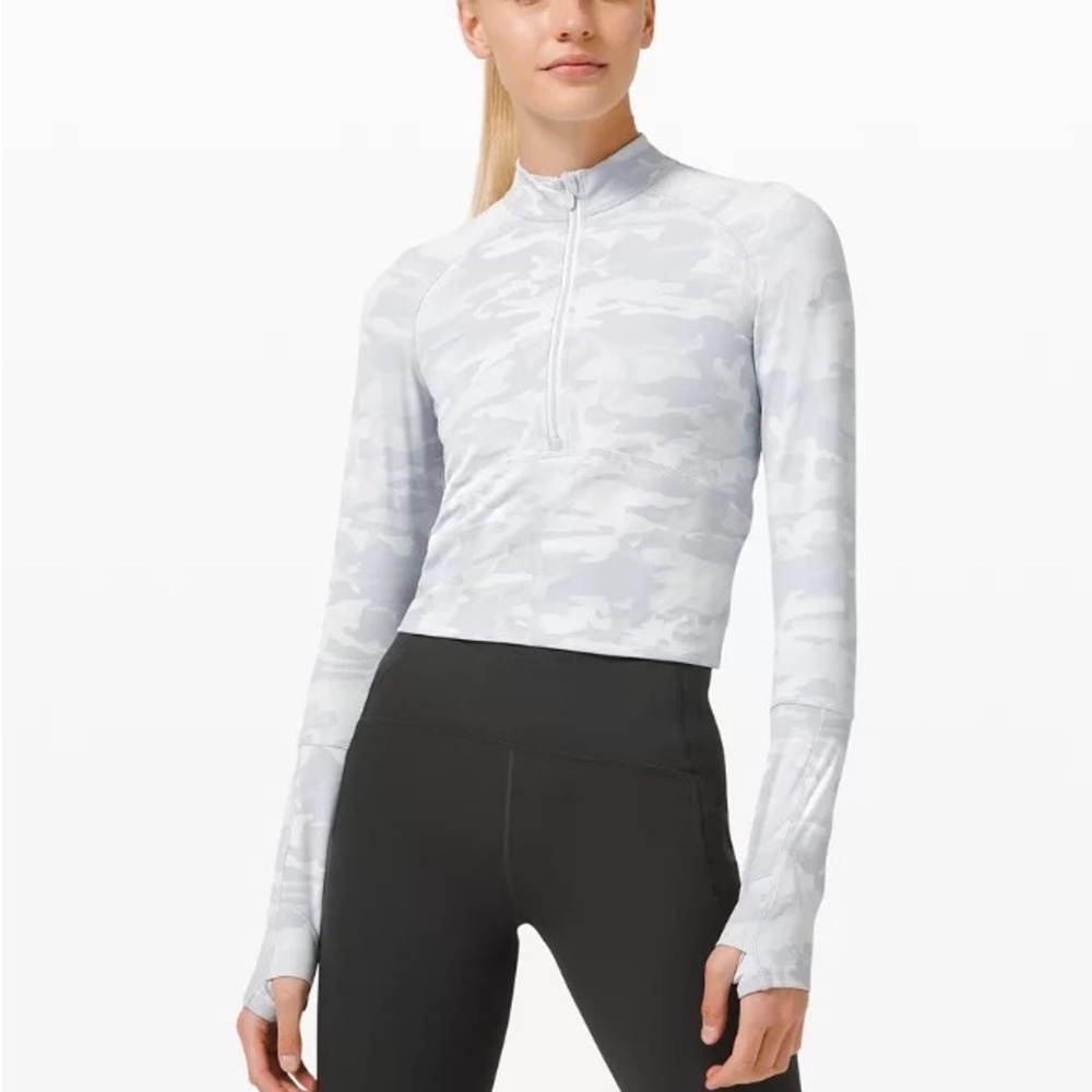 Lululemon Pace Pursuit White Camo Crop Half Zip